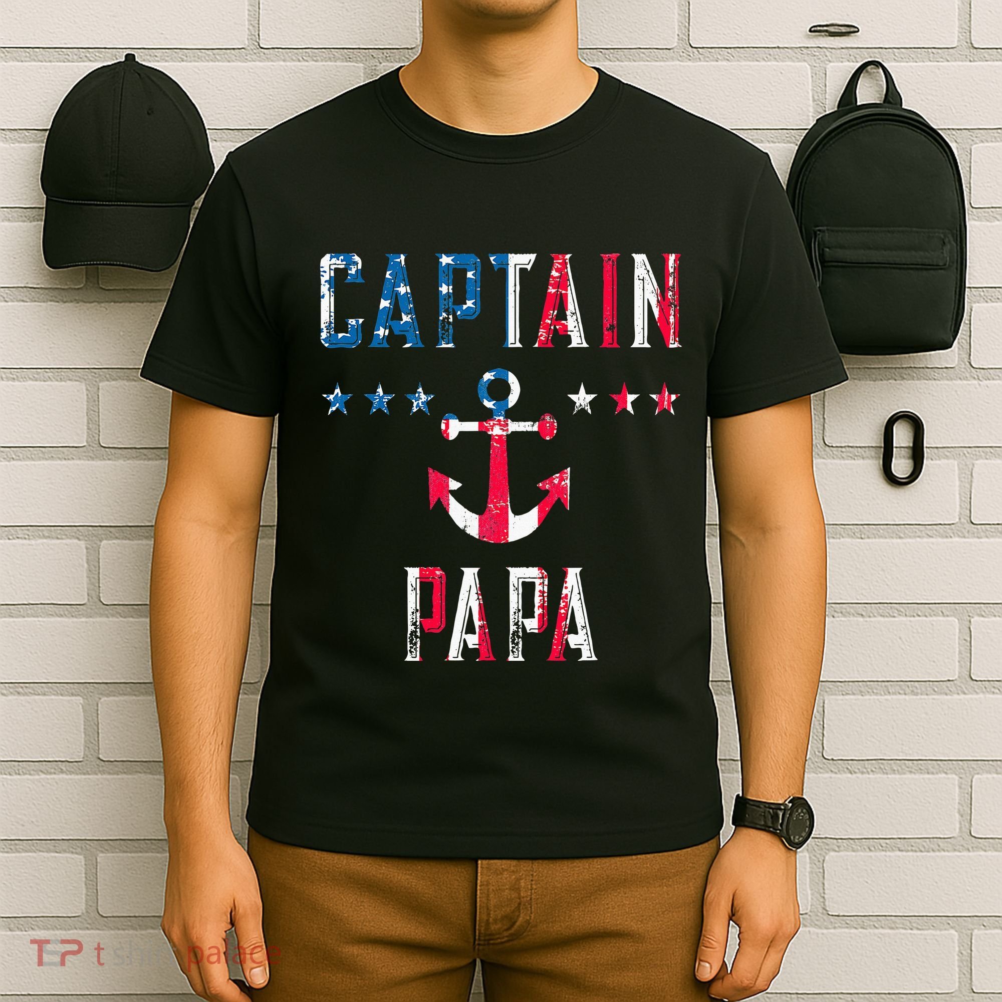 Patriotic C.A.P.T.A.I.N Papa American Superhero Us Flag T-Shirt