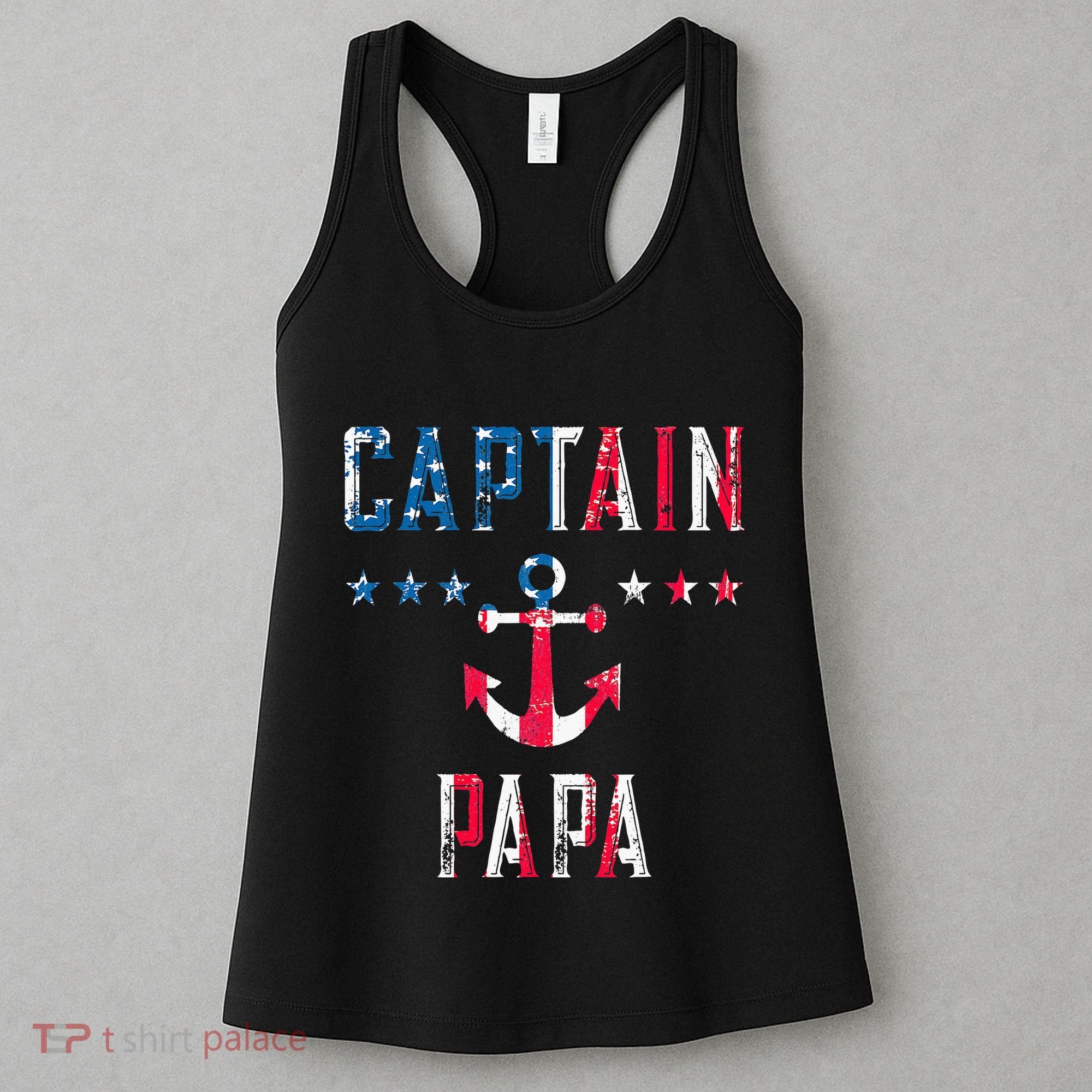 Patriotic C.A.P.T.A.I.N Papa American Superhero Us Flag Women's Tank Top