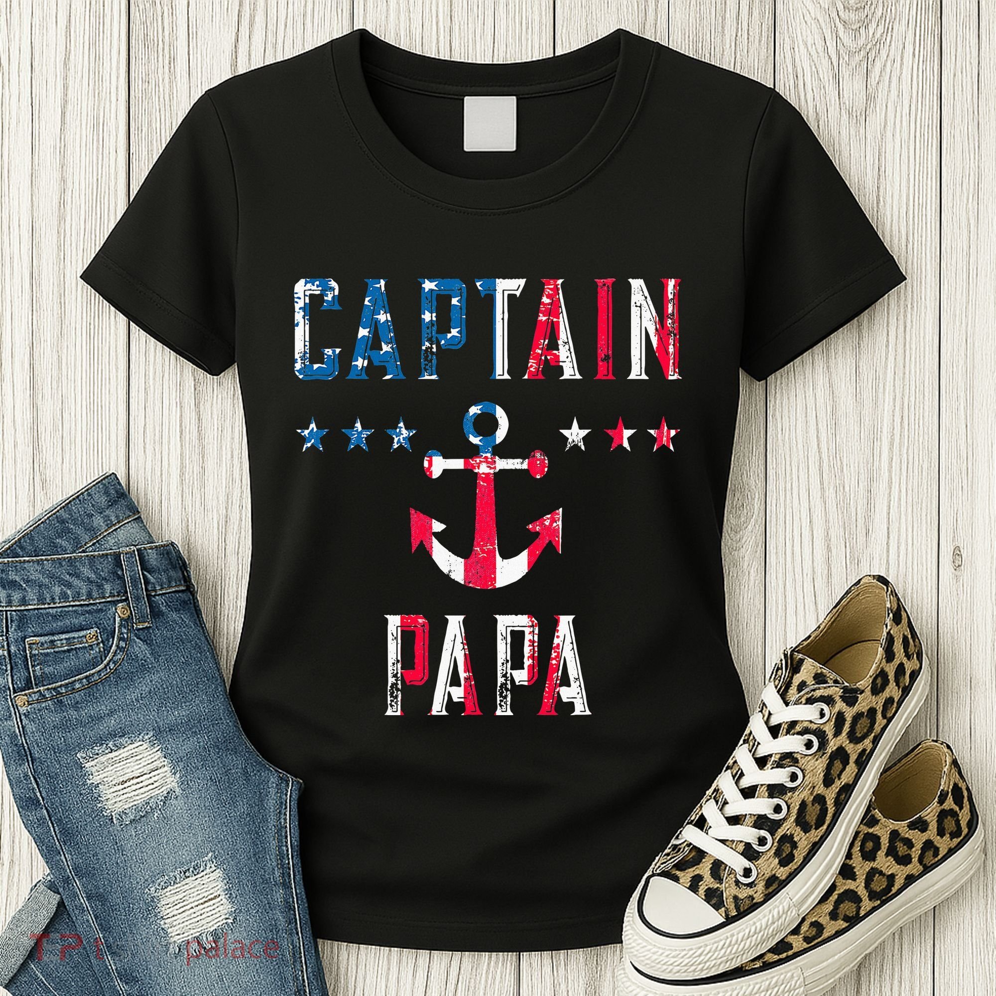 Patriotic C.A.P.T.A.I.N Papa American Superhero Us Flag Women's T-Shirt