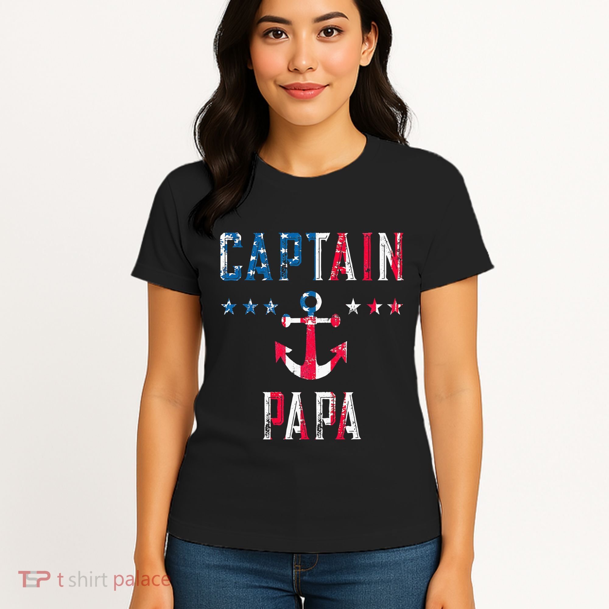 Patriotic C.A.P.T.A.I.N Papa American Superhero Us Flag Women's T-Shirt
