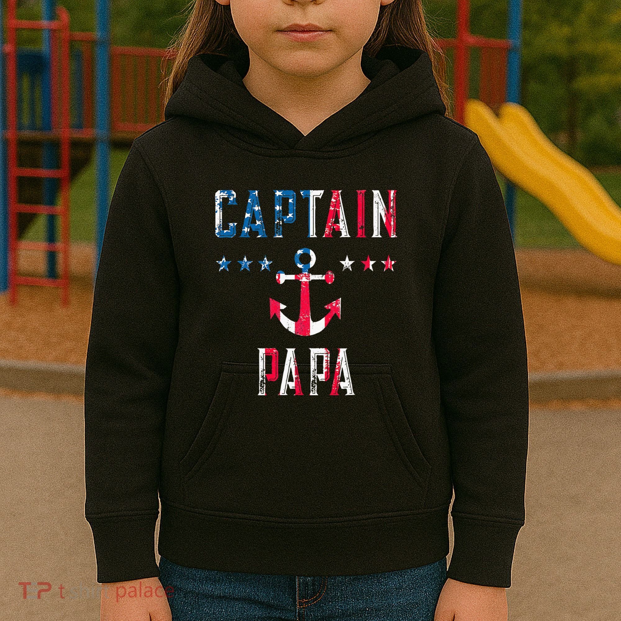 Patriotic C.A.P.T.A.I.N Papa American Superhero Us Flag Kids Hoodie