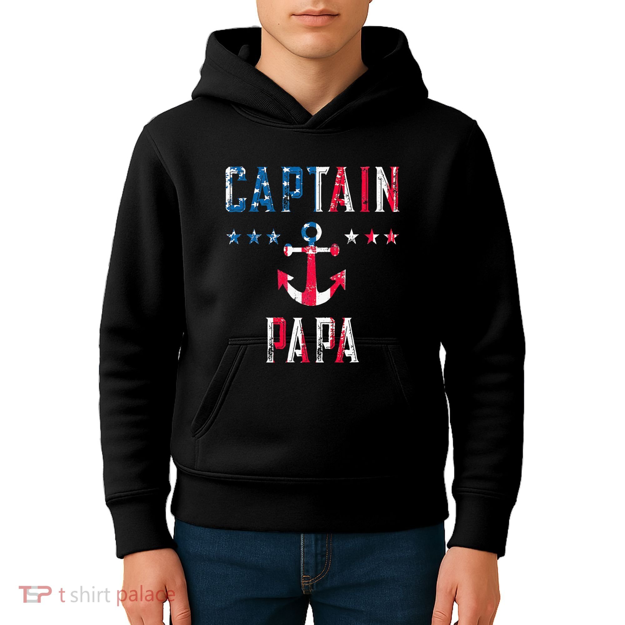 Patriotic C.A.P.T.A.I.N Papa American Superhero Us Flag Kids Hoodie