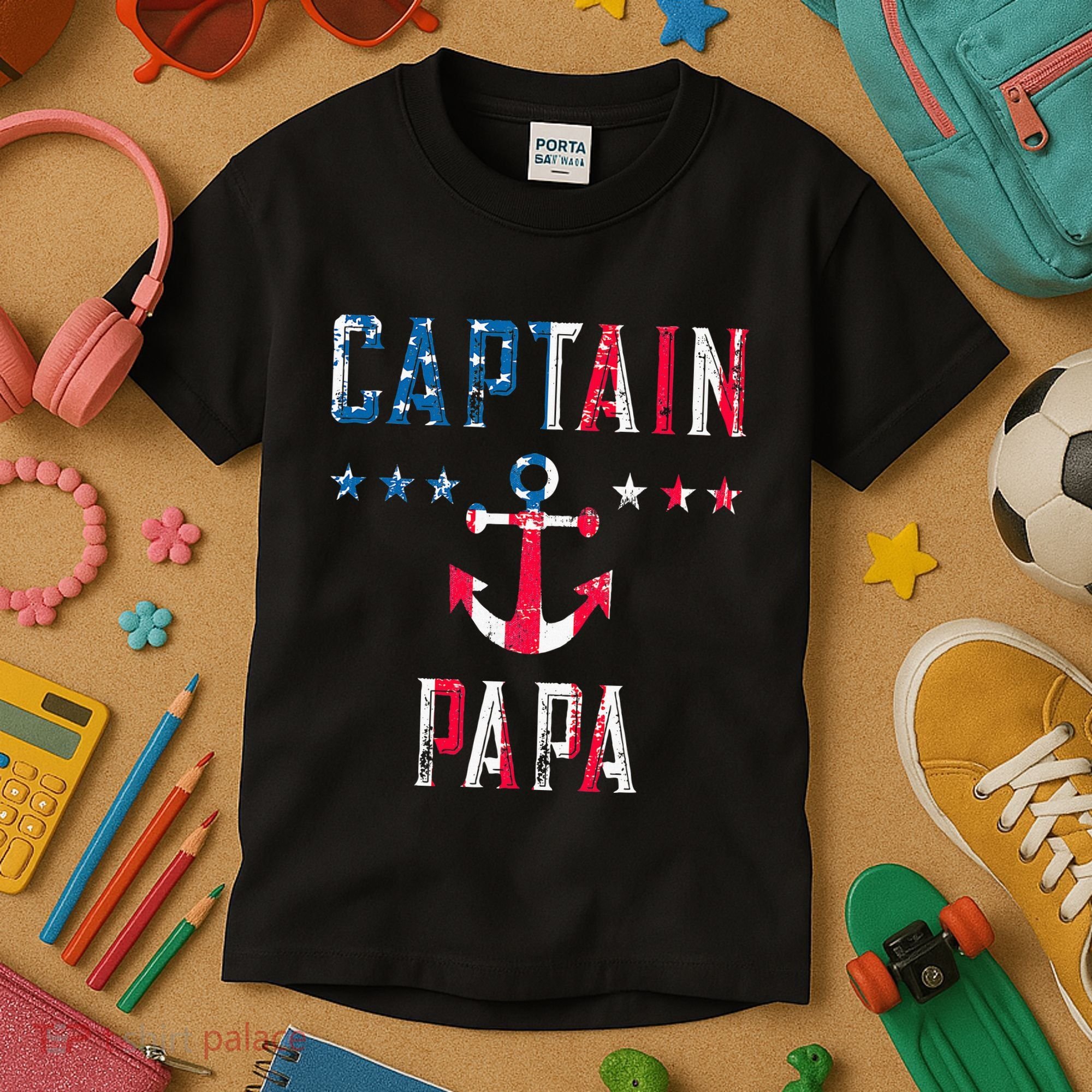 Patriotic C.A.P.T.A.I.N Papa American Superhero Us Flag Kids T-Shirt