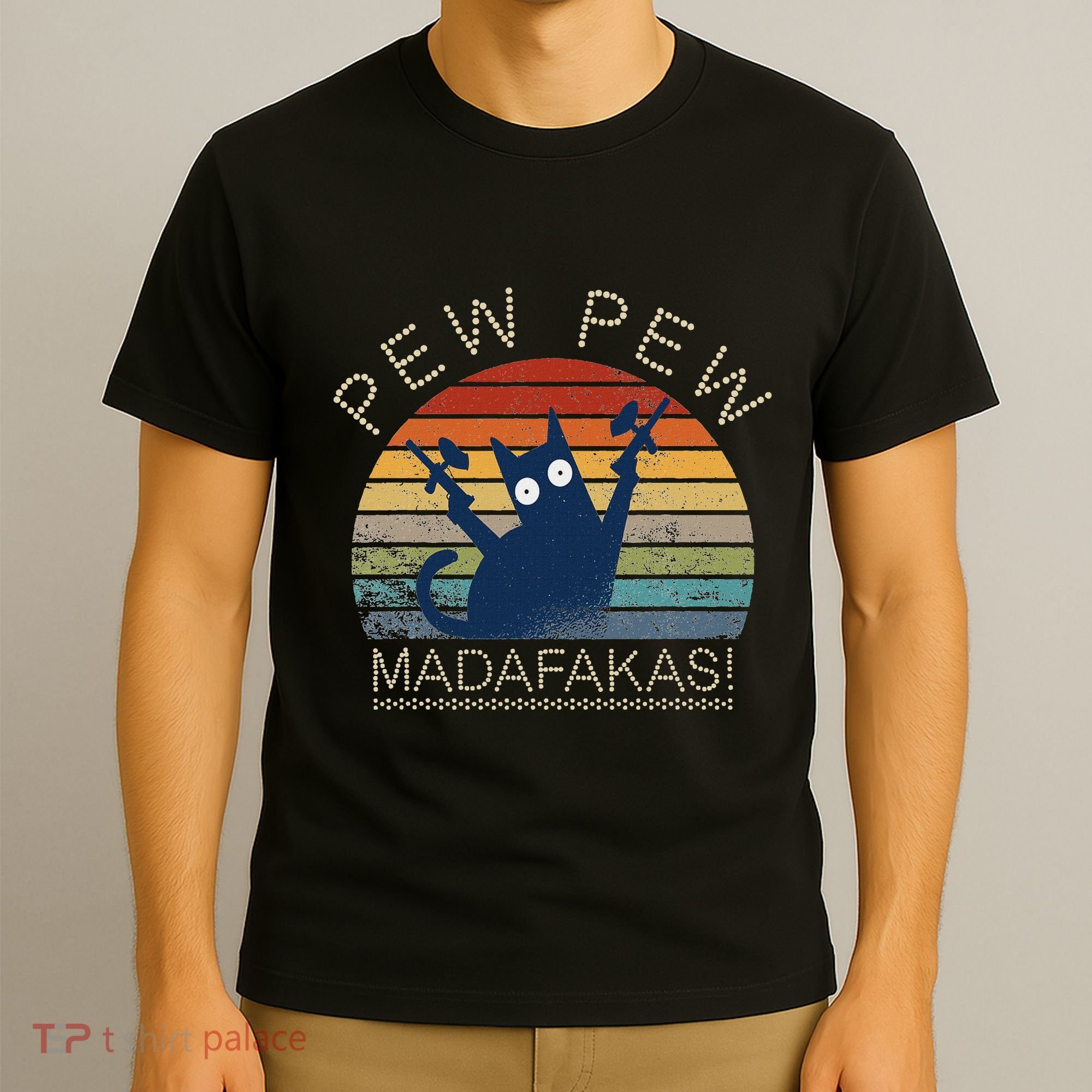 Paintball Cat Pew Pew Madafakas Crazy Cat Funny Paintball T-Shirt