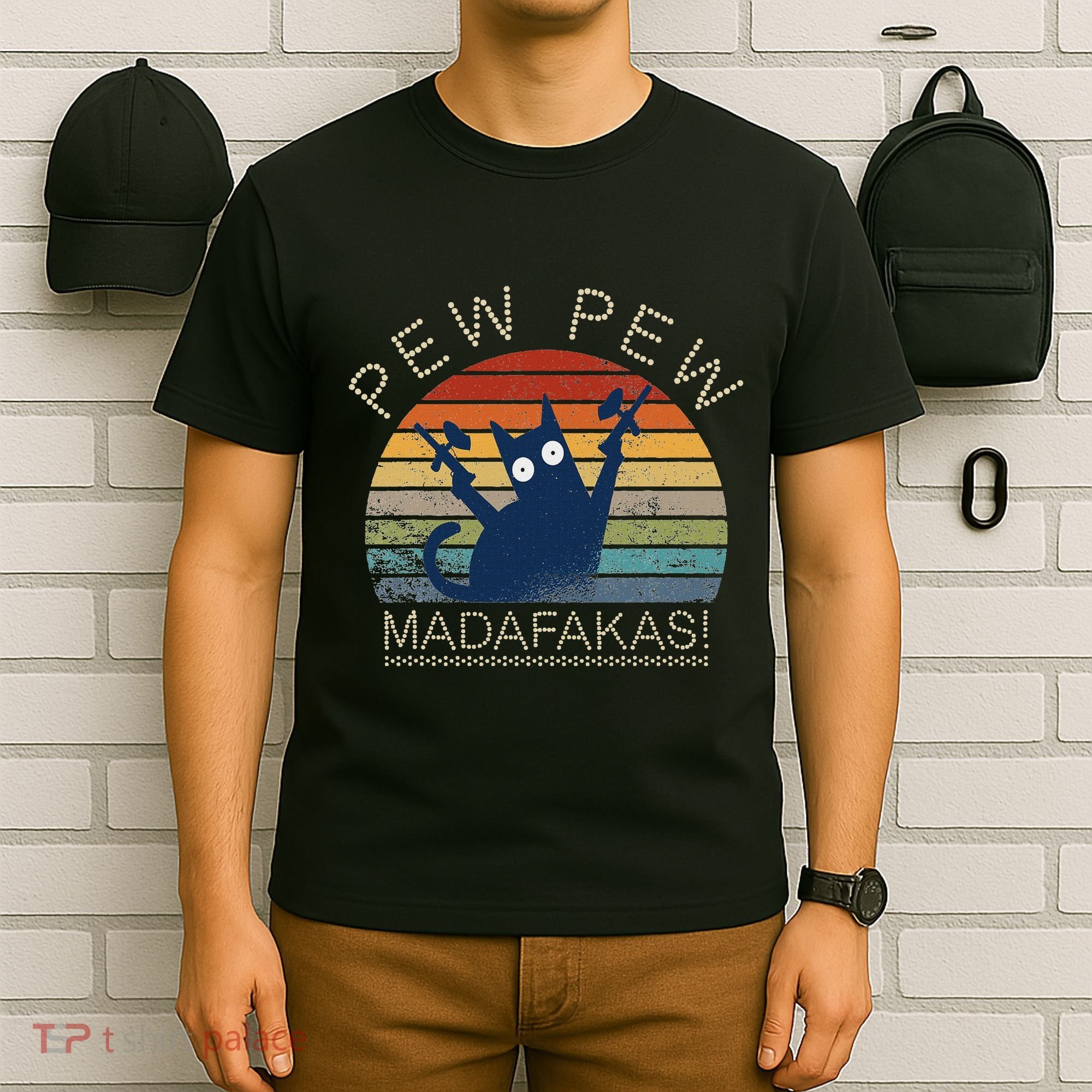 Paintball Cat Pew Pew Madafakas Crazy Cat Funny Paintball T-Shirt
