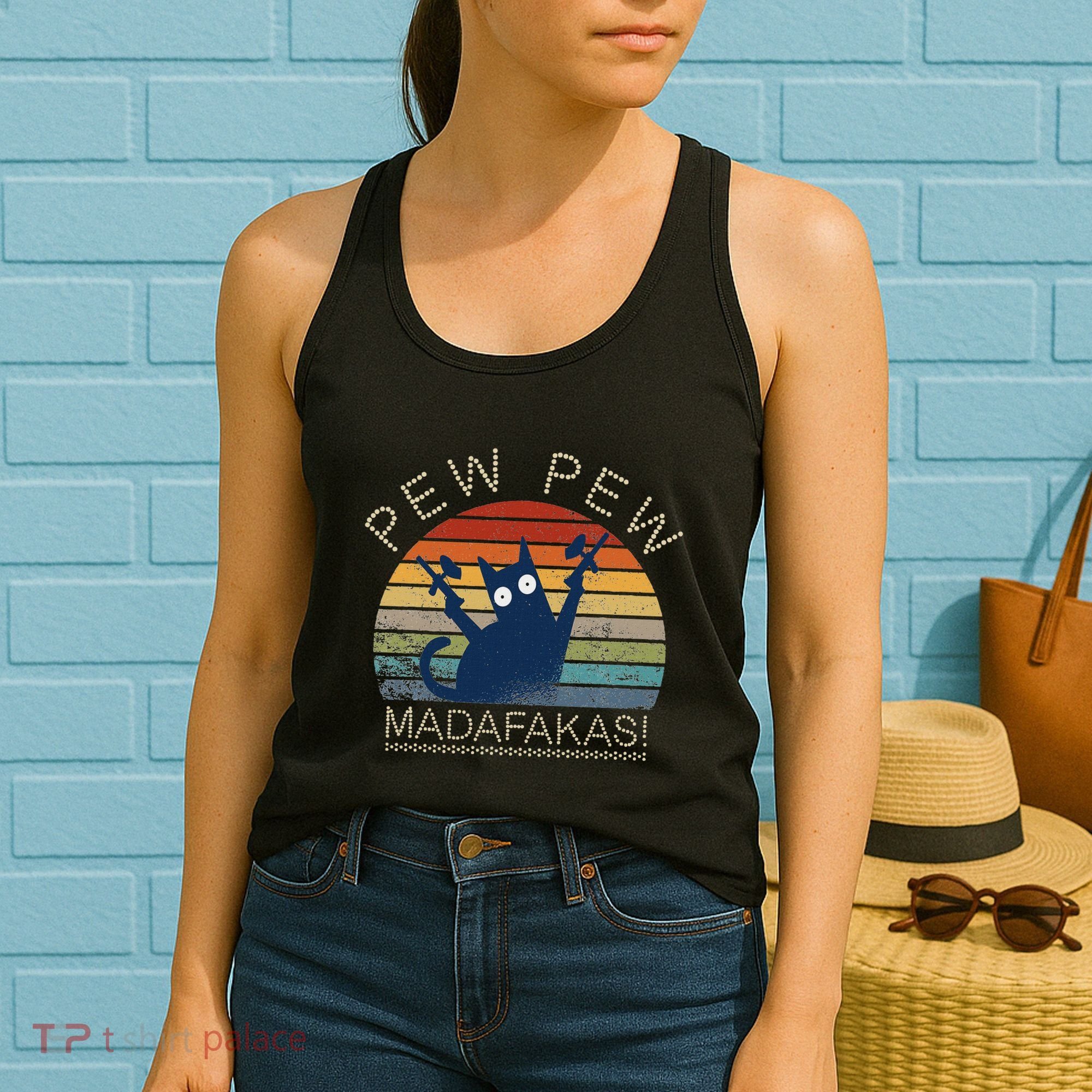 Paintball Cat Pew Pew Madafakas Crazy Cat Funny Paintball Women's Tank Top