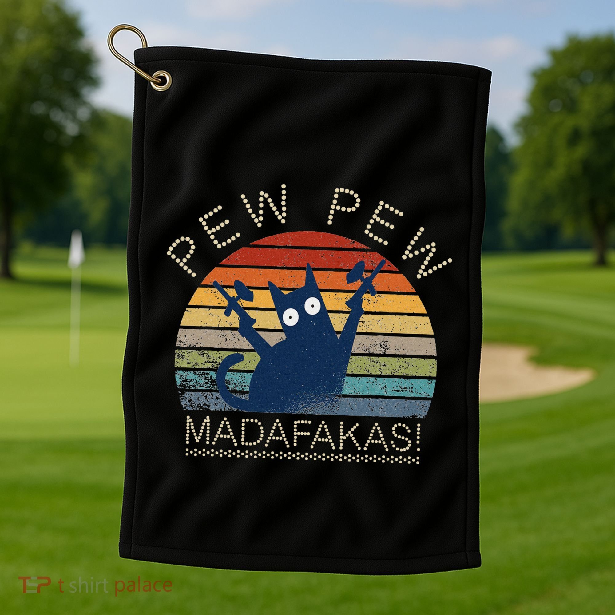 Paintball Cat Pew Pew Madafakas Crazy Cat Funny Paintball Golf Towel
