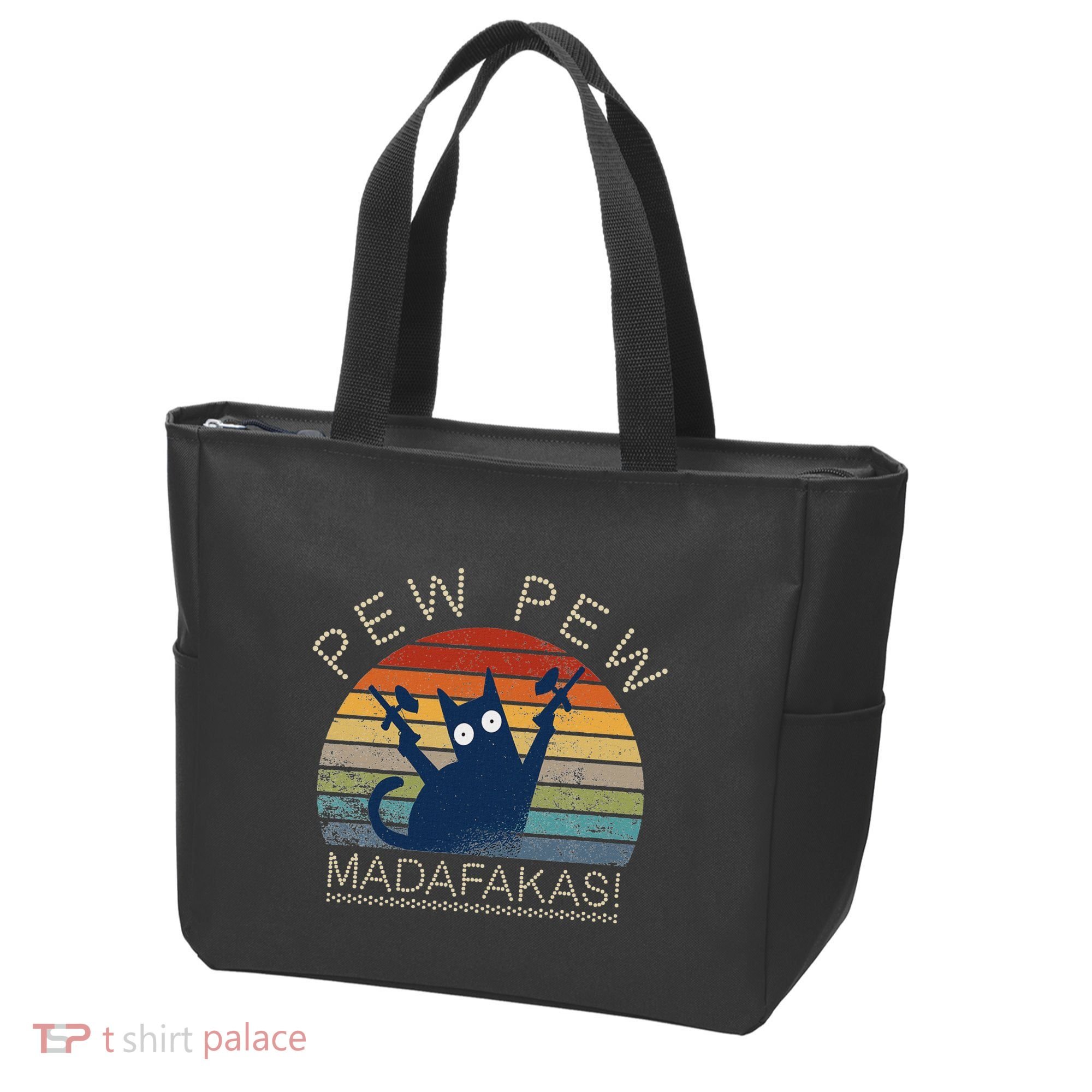 Paintball Cat Pew Pew Madafakas Crazy Cat Funny Paintball Tote Bag