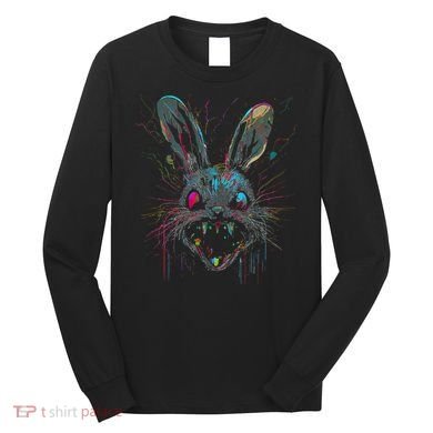 Psycho Crazy Paint Bunny Horror Easter And Halloween Long Sleeve Shirt