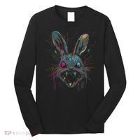 Psycho Crazy Paint Bunny Horror Easter And Halloween Long Sleeve Shirt thumb 0