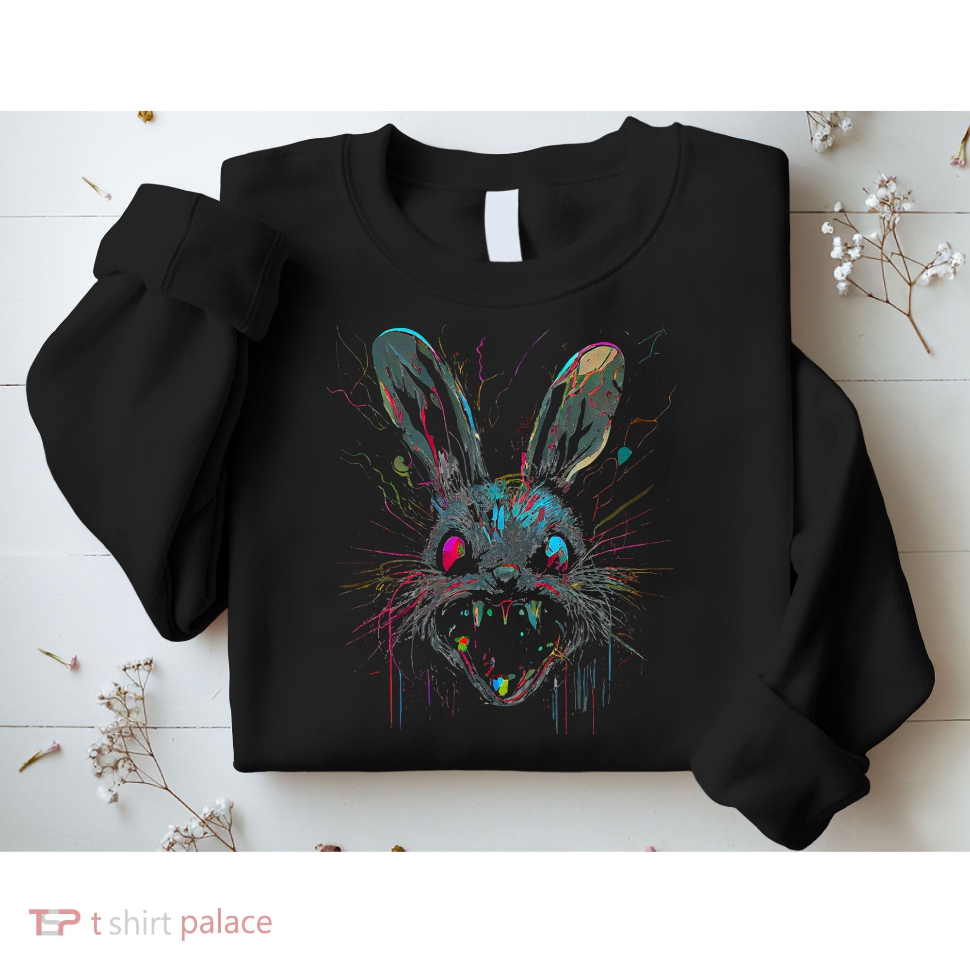 Psycho Crazy Paint Bunny Horror Easter And Halloween Sweatshirt