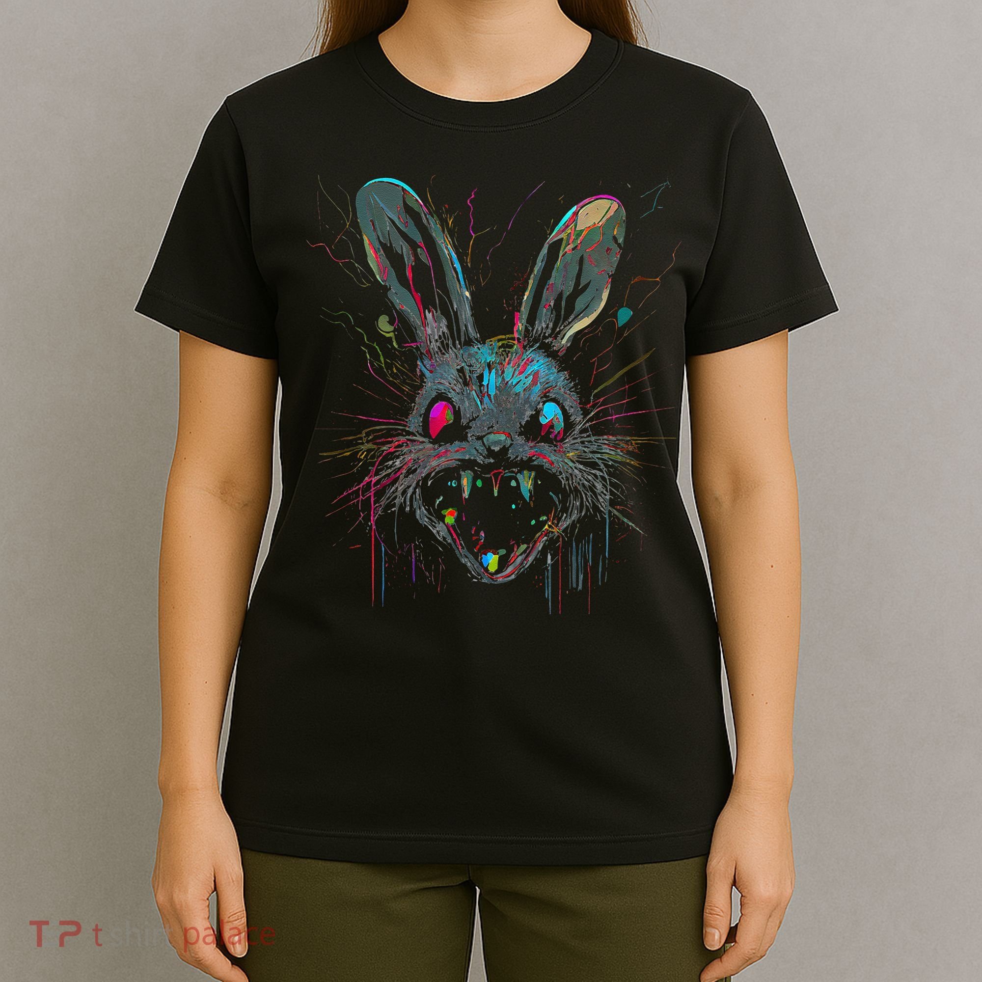 Psycho Crazy Paint Bunny Horror Easter And Halloween T-Shirt