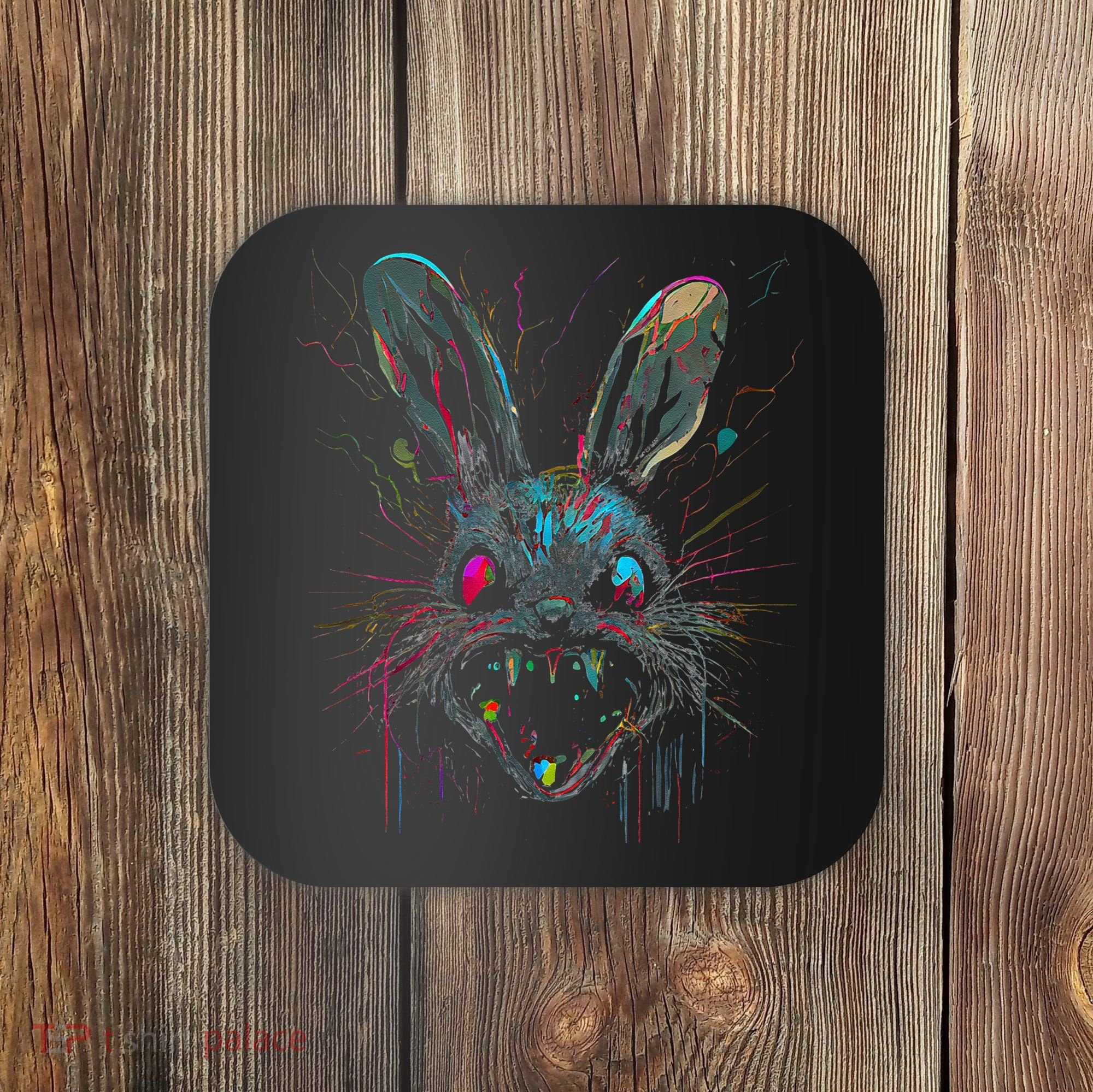 Psycho Crazy Paint Bunny Horror Easter And Halloween Coaster