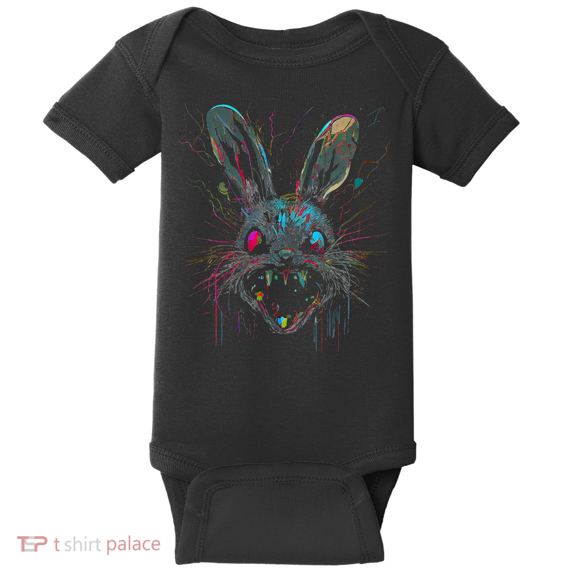 Psycho Crazy Paint Bunny Horror Easter And Halloween Baby Bodysuit