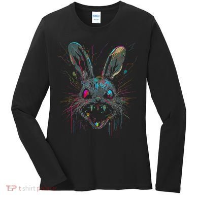 Psycho Crazy Paint Bunny Horror Easter And Halloween Women's Long Sleeve Shirt