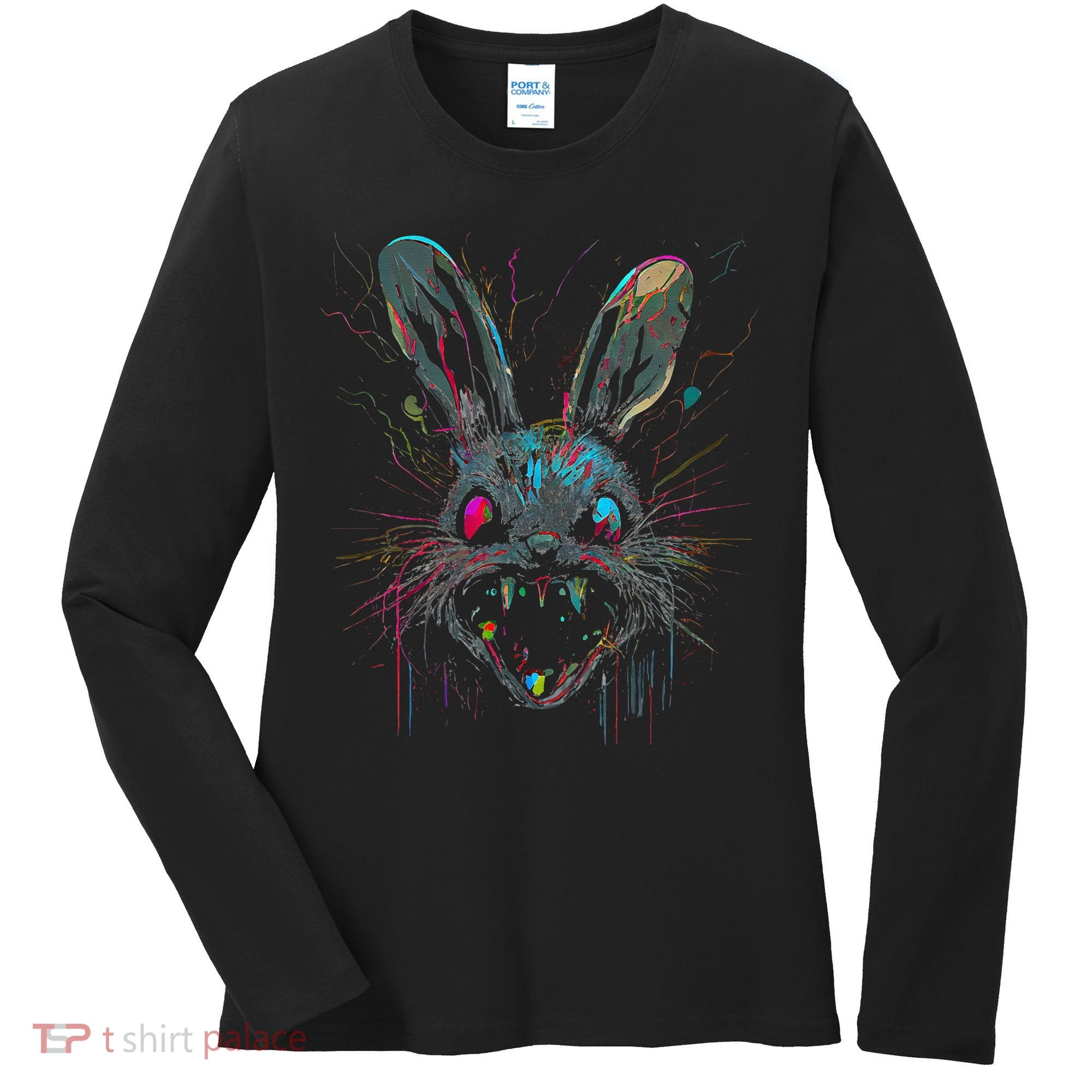 Psycho Crazy Paint Bunny Horror Easter And Halloween Women's Long Sleeve Shirt