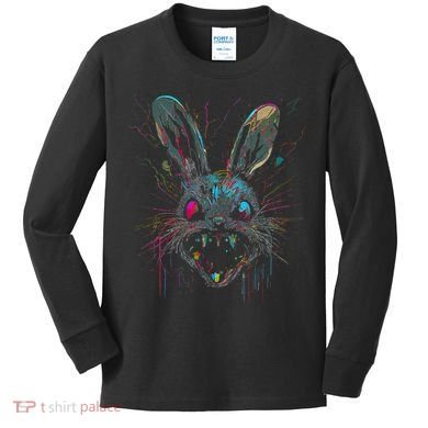 Psycho Crazy Paint Bunny Horror Easter And Halloween Kids Long Sleeve Shirt