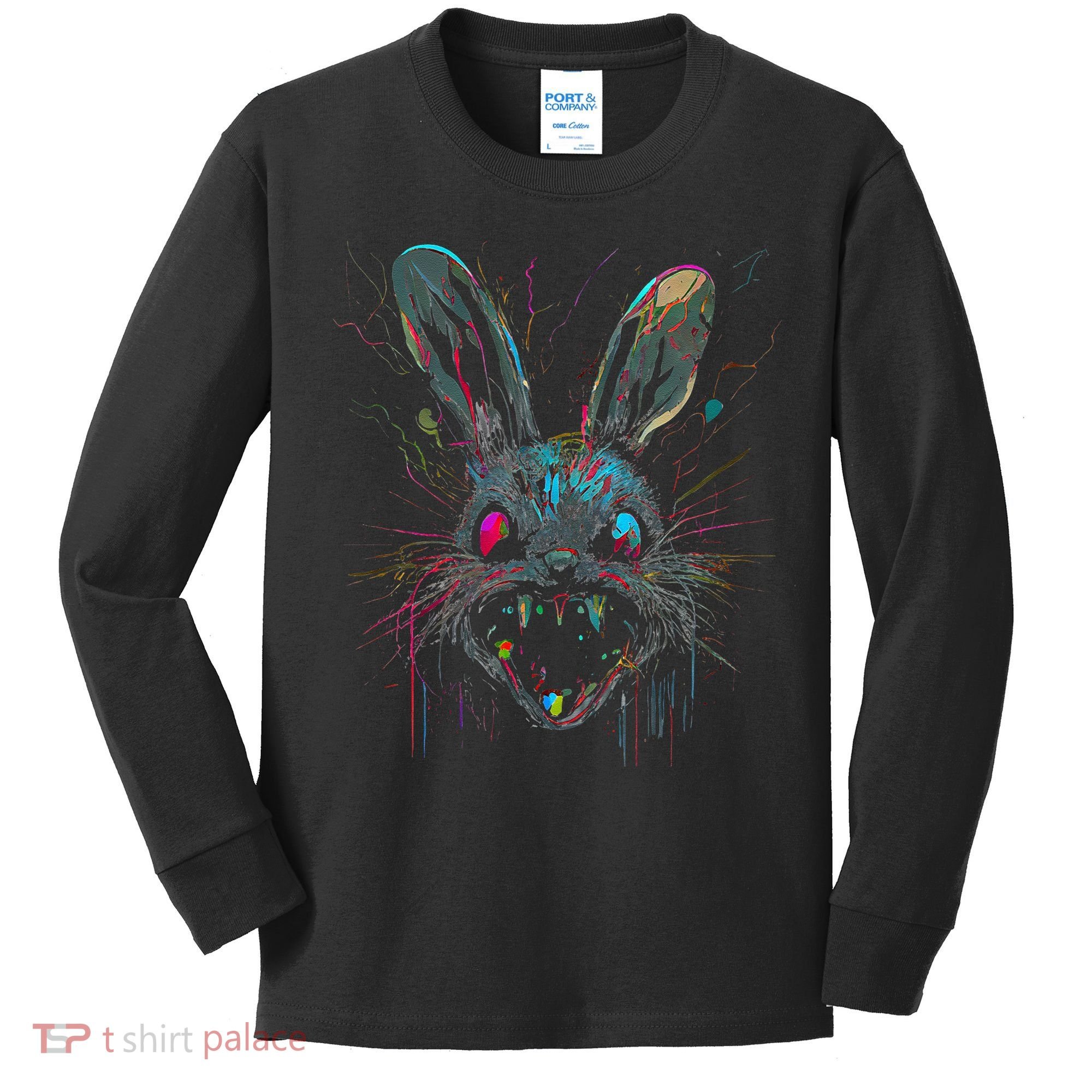 Psycho Crazy Paint Bunny Horror Easter And Halloween Kids Long Sleeve Shirt