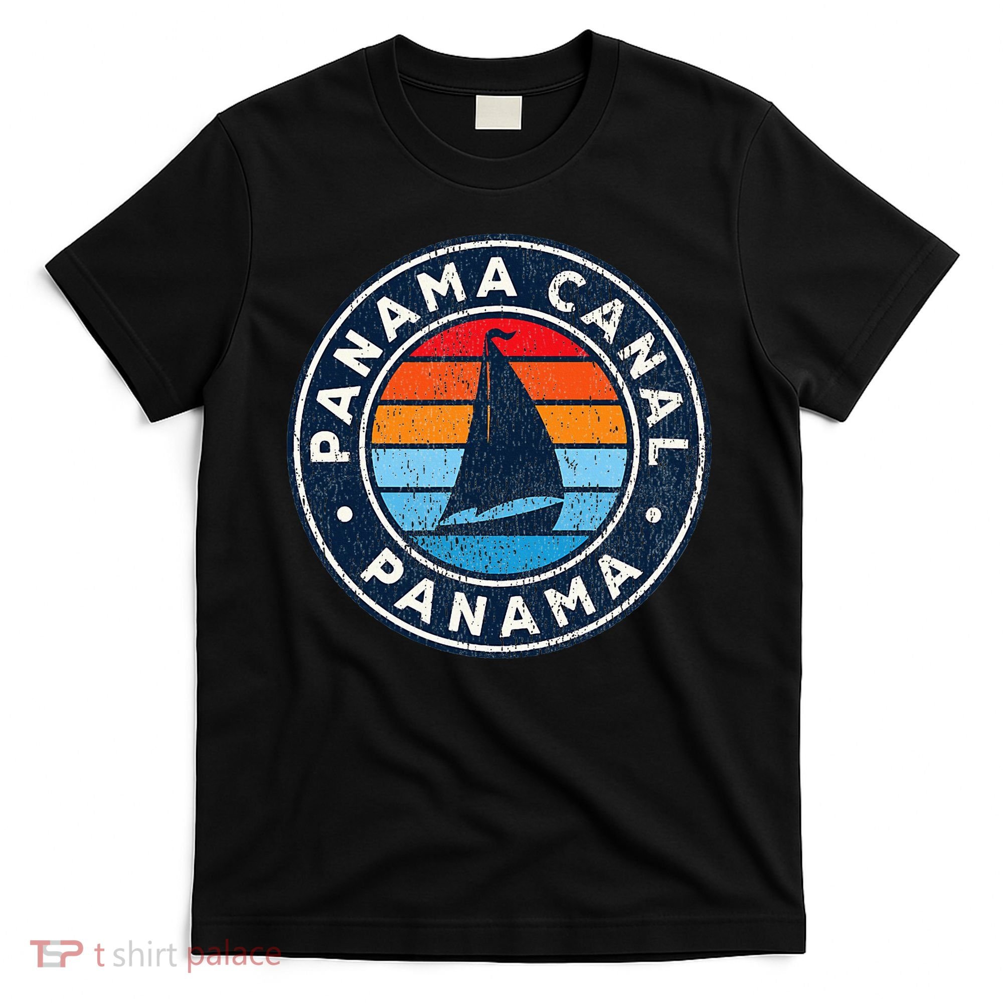 Panama Canal Panama Vintage Sailboat Retro 70s T-Shirt