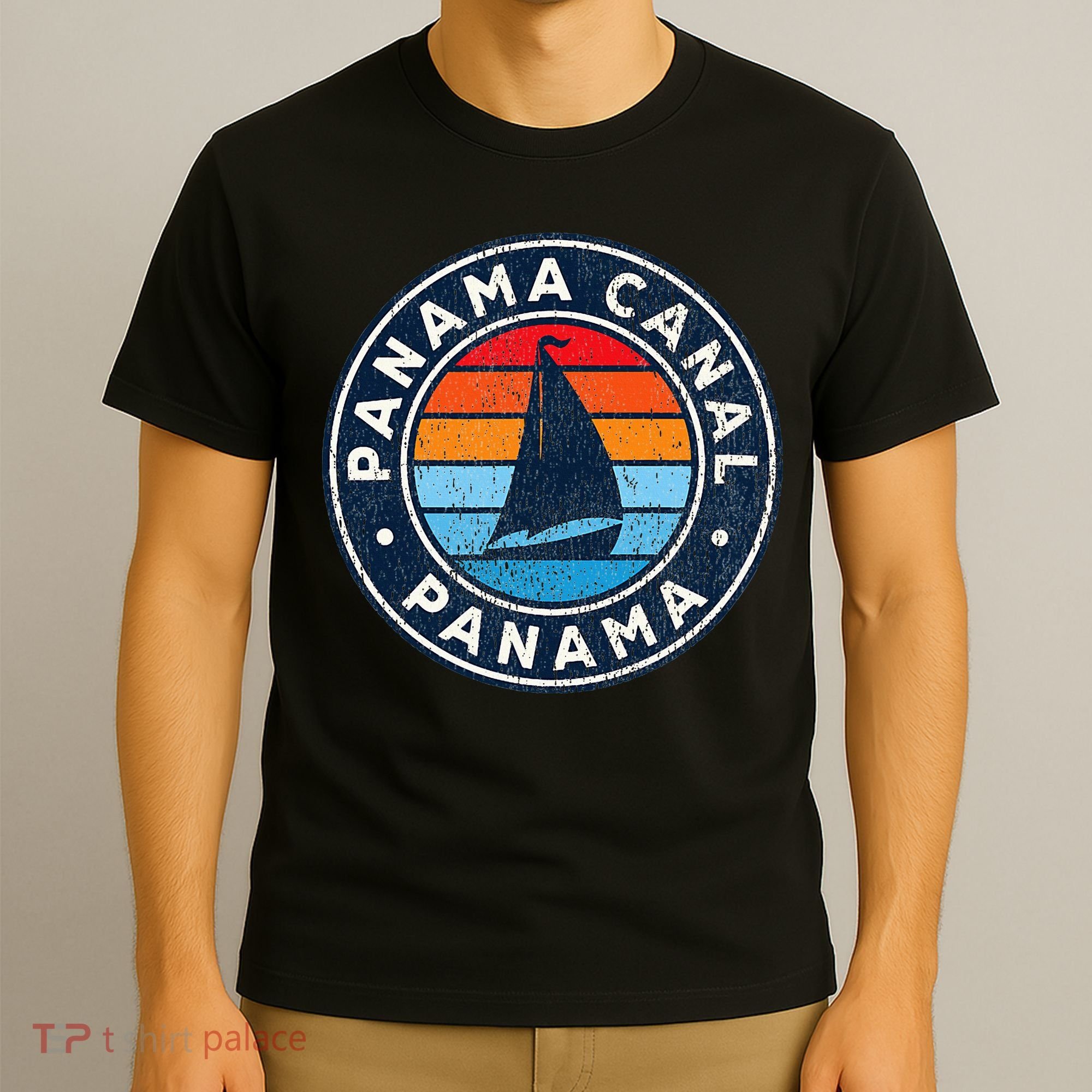 Panama Canal Panama Vintage Sailboat Retro 70s T-Shirt