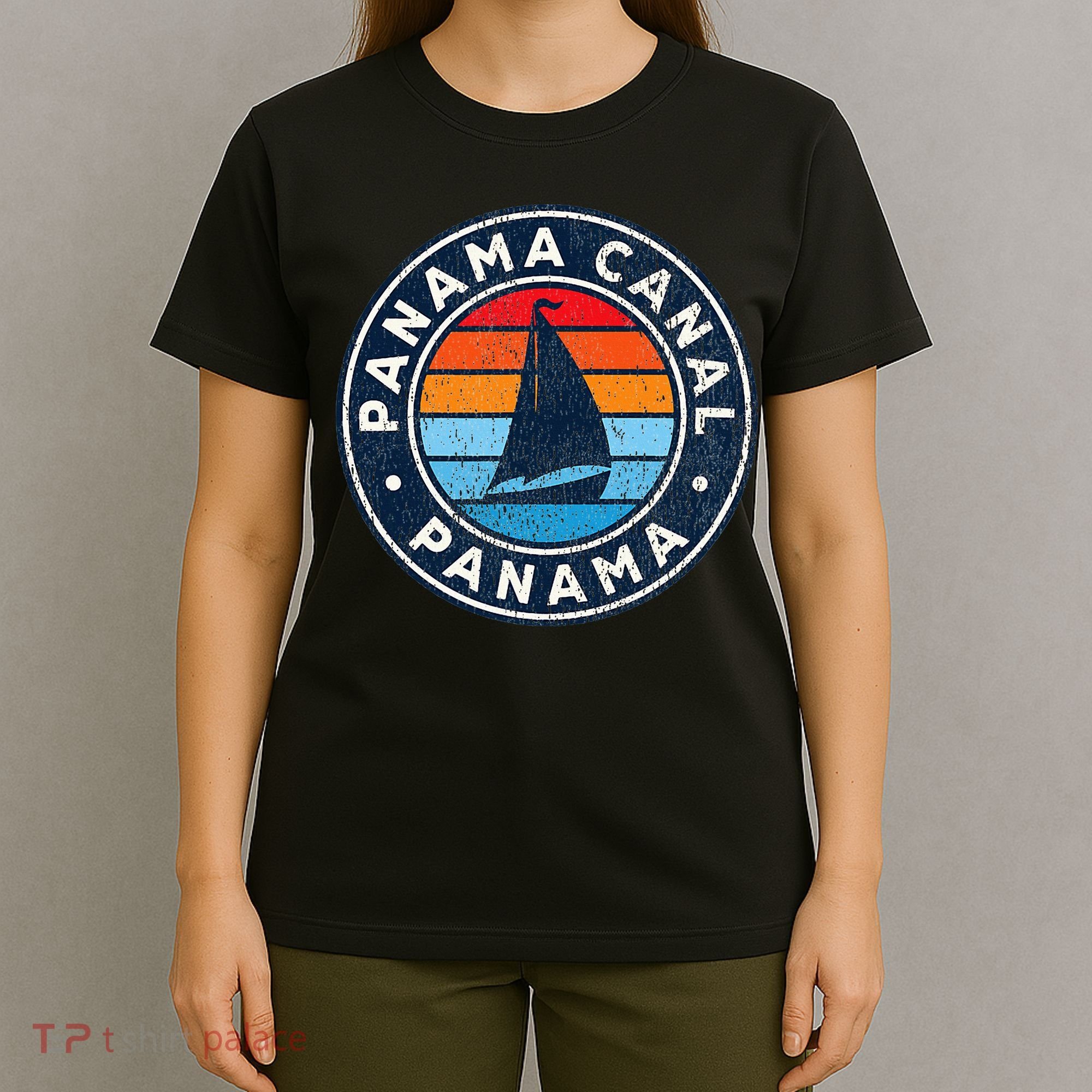 Panama Canal Panama Vintage Sailboat Retro 70s T-Shirt