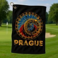Prague Czech Republic Souvenir Astronomical Clock Prague Golf Towel thumb 1