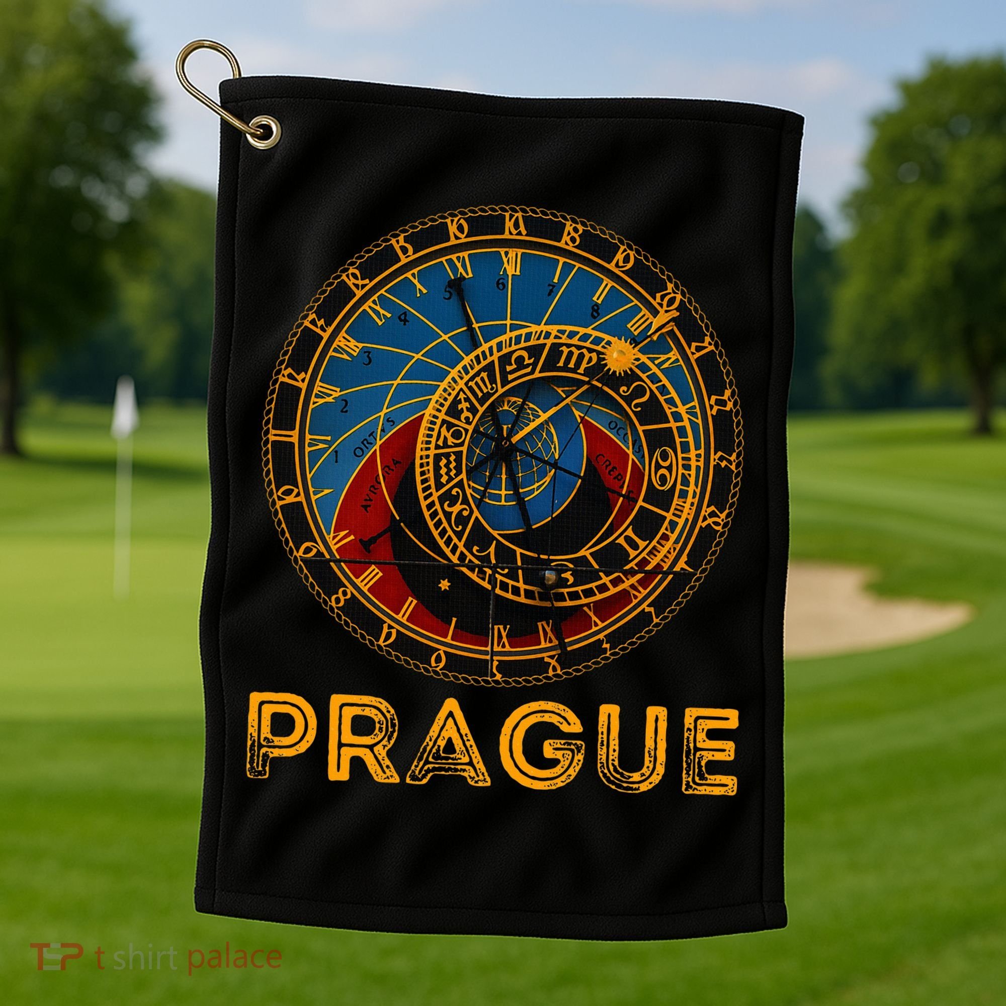 Prague Czech Republic Souvenir Astronomical Clock Prague Golf Towel