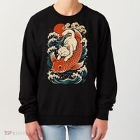 Playful Cat Riding a Koi Fish in Waves Women's Sweatshirt thumb 0