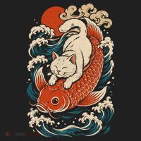 Playful Cat Riding a Koi Fish in Waves Women's Sweatshirt thumb 2