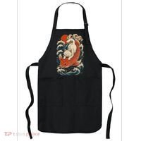 Playful Cat Riding a Koi Fish in Waves Apron thumb 0