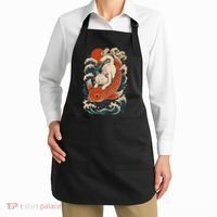 Playful Cat Riding a Koi Fish in Waves Apron thumb 2