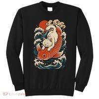 Playful Cat Riding a Koi Fish in Waves Sweatshirt thumb 0