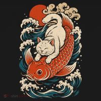 Playful Cat Riding a Koi Fish in Waves Sweatshirt thumb 3