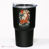 Playful Cat Riding a Koi Fish in Waves Tumbler thumb 0