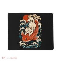 Playful Cat Riding a Koi Fish in Waves Mousepad thumb 0