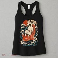 Playful Cat Riding a Koi Fish in Waves Women's Tank Top thumb 3