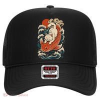 Playful Cat Riding a Koi Fish in Waves Hat thumb 0