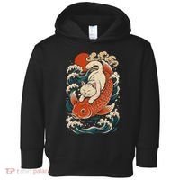 Playful Cat Riding a Koi Fish in Waves Toddler Hoodie thumb 0