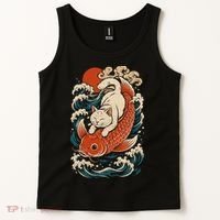 Playful Cat Riding a Koi Fish in Waves Tank Top thumb 2