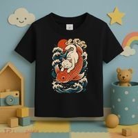 Playful Cat Riding a Koi Fish in Waves Toddler T-Shirt thumb 3