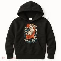 Playful Cat Riding a Koi Fish in Waves Kids Hoodie thumb 0
