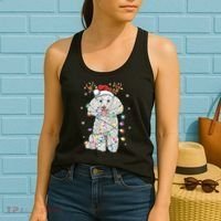 Poodle Christmas Reindeer Santa Hat Poodle Christmas Women's Tank Top thumb 2