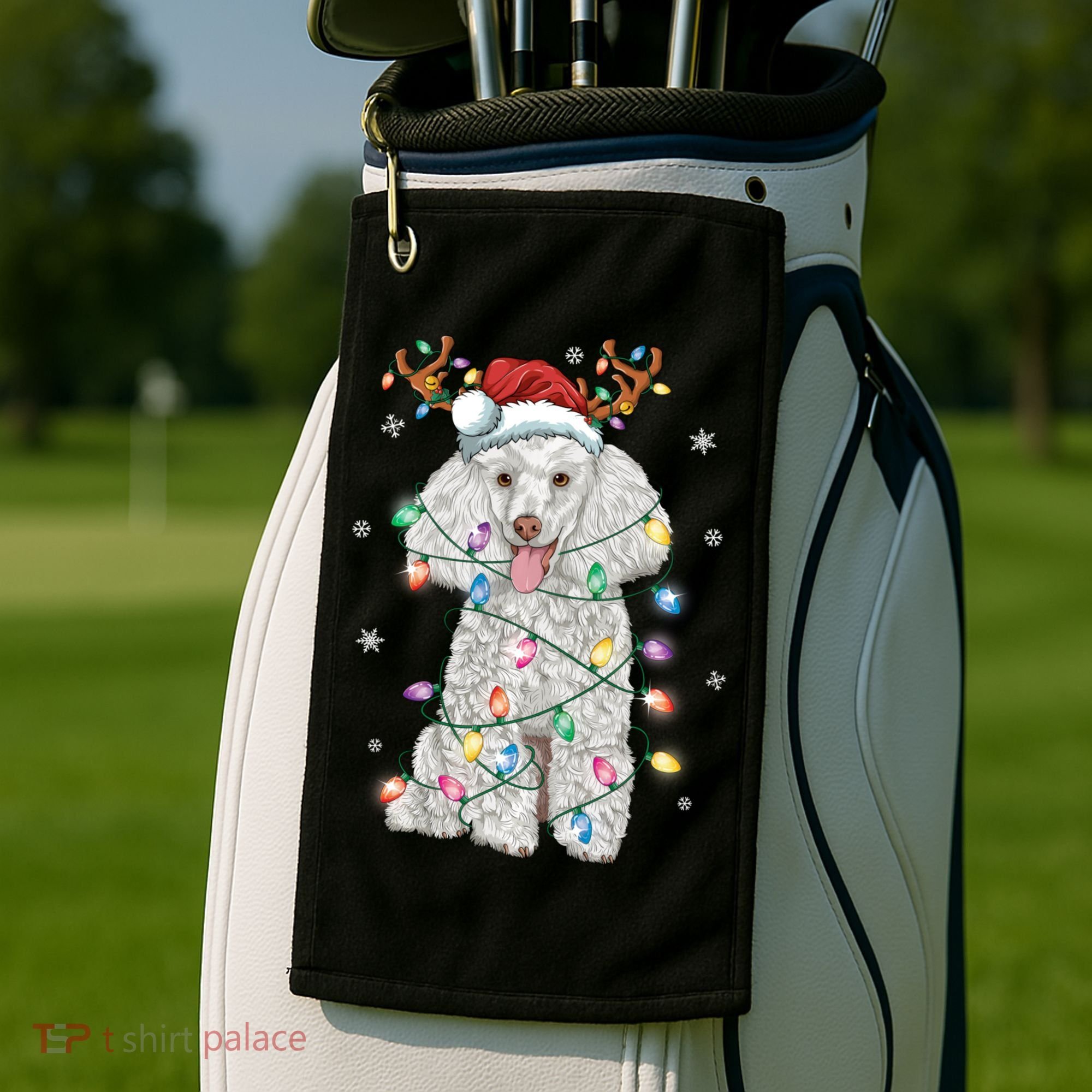 Poodle Christmas Reindeer Santa Hat Poodle Christmas Golf Towel
