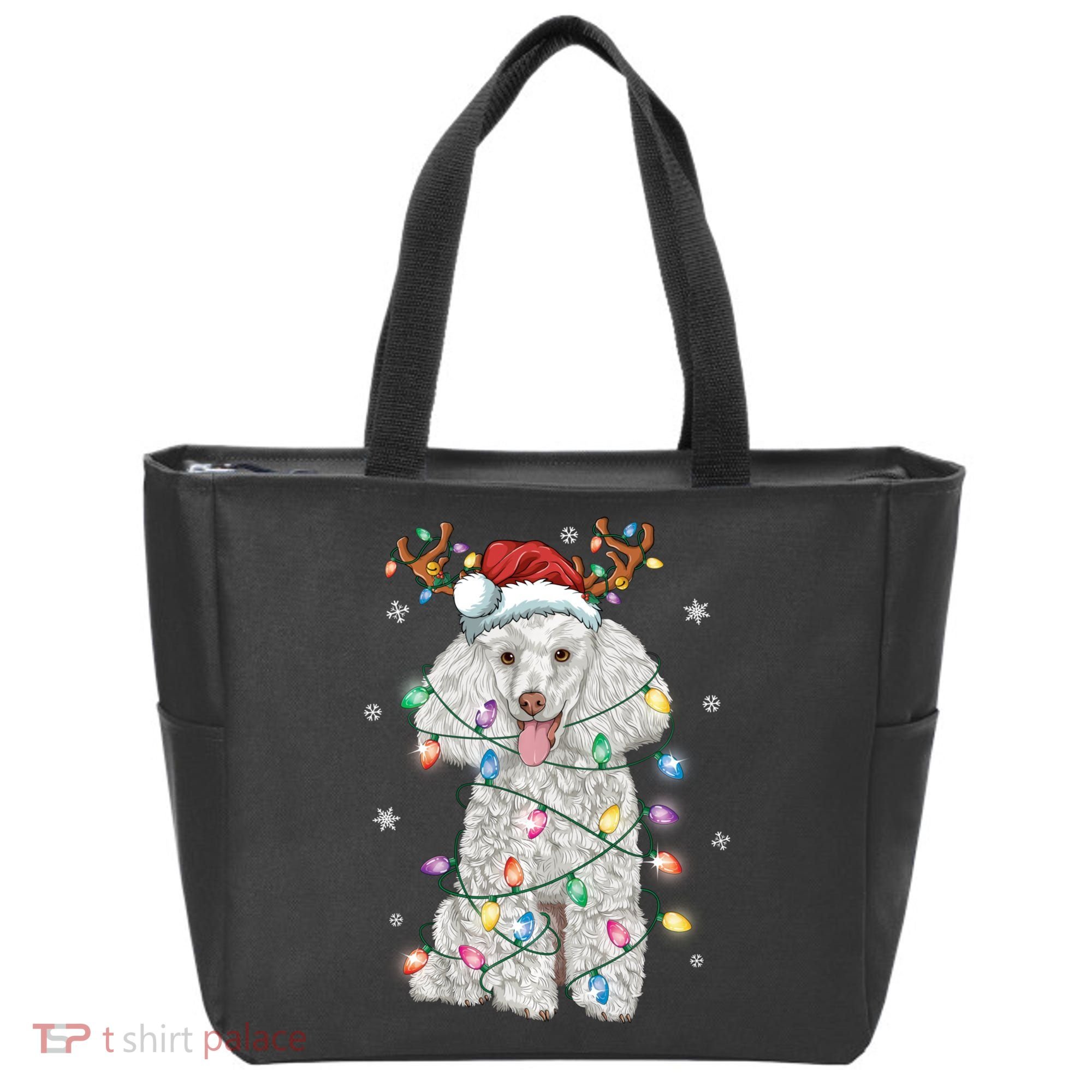 Poodle Christmas Reindeer Santa Hat Poodle Christmas Tote Bag