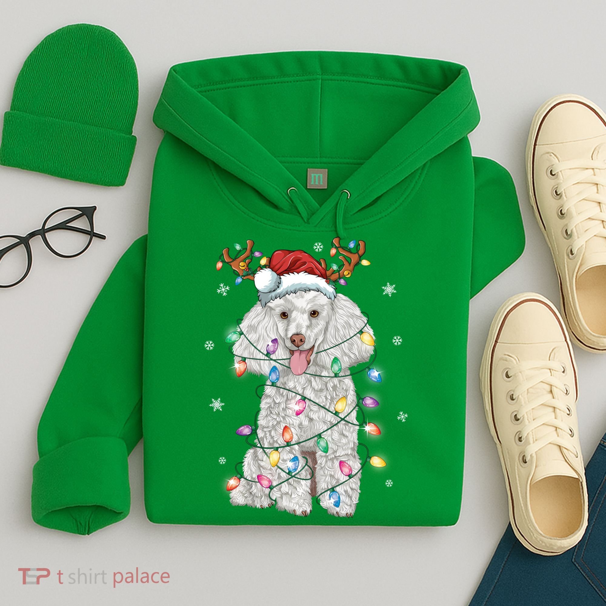 Poodle Christmas Reindeer Santa Hat Poodle Christmas Hoodie