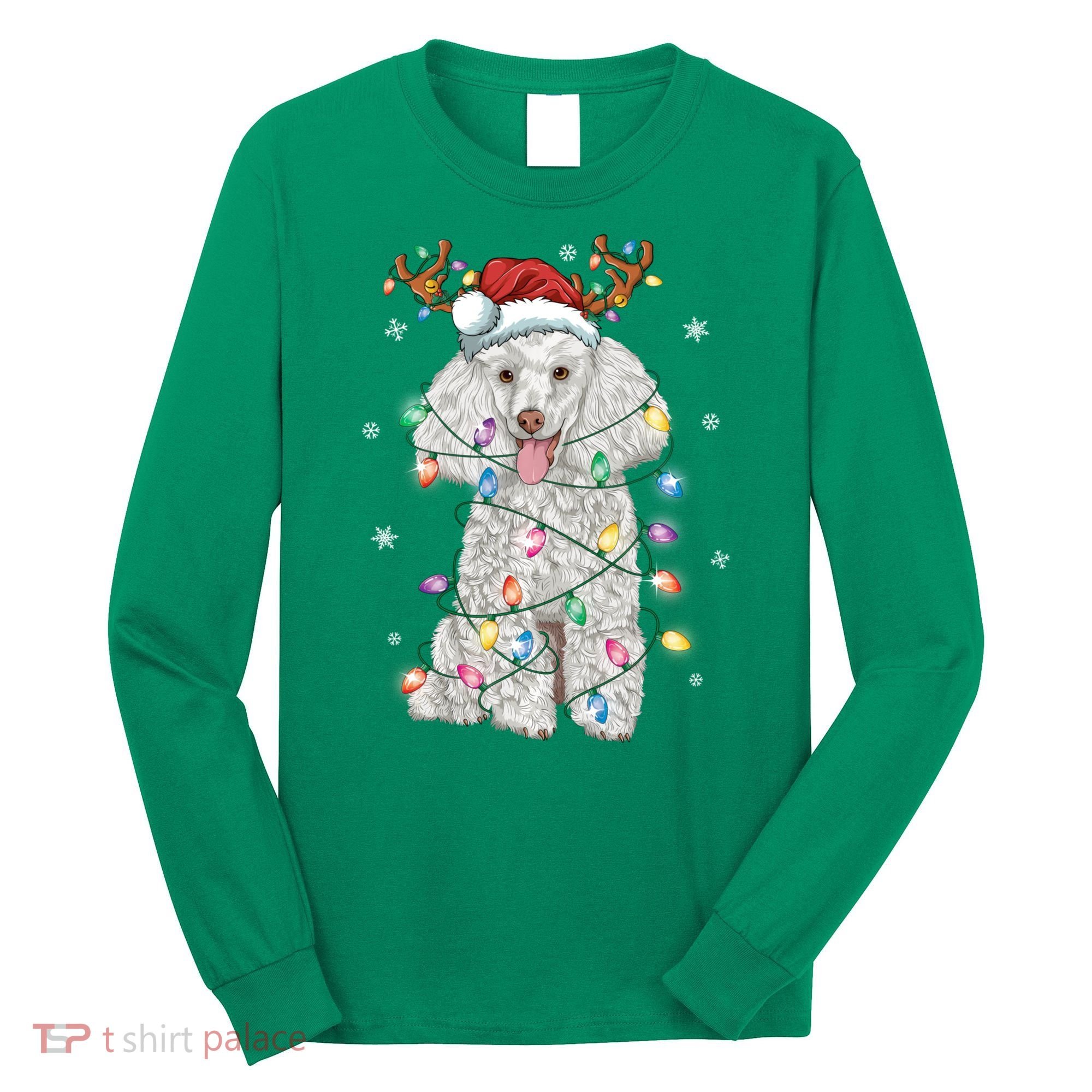 Poodle Christmas Reindeer Santa Hat Poodle Christmas Long Sleeve Shirt