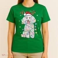 Poodle Christmas Reindeer Santa Hat Poodle Christmas T-Shirt thumb 4