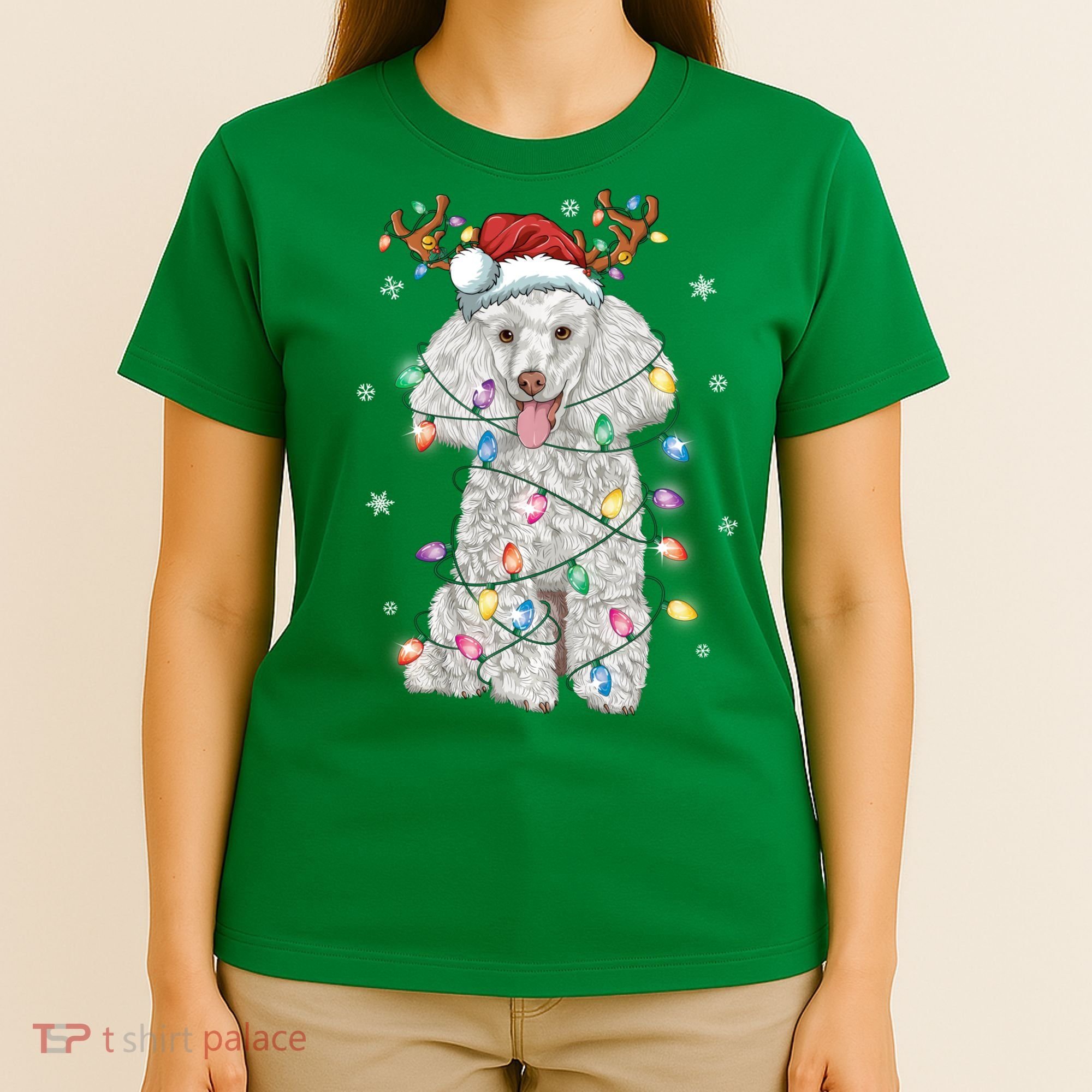 Poodle Christmas Reindeer Santa Hat Poodle Christmas T-Shirt