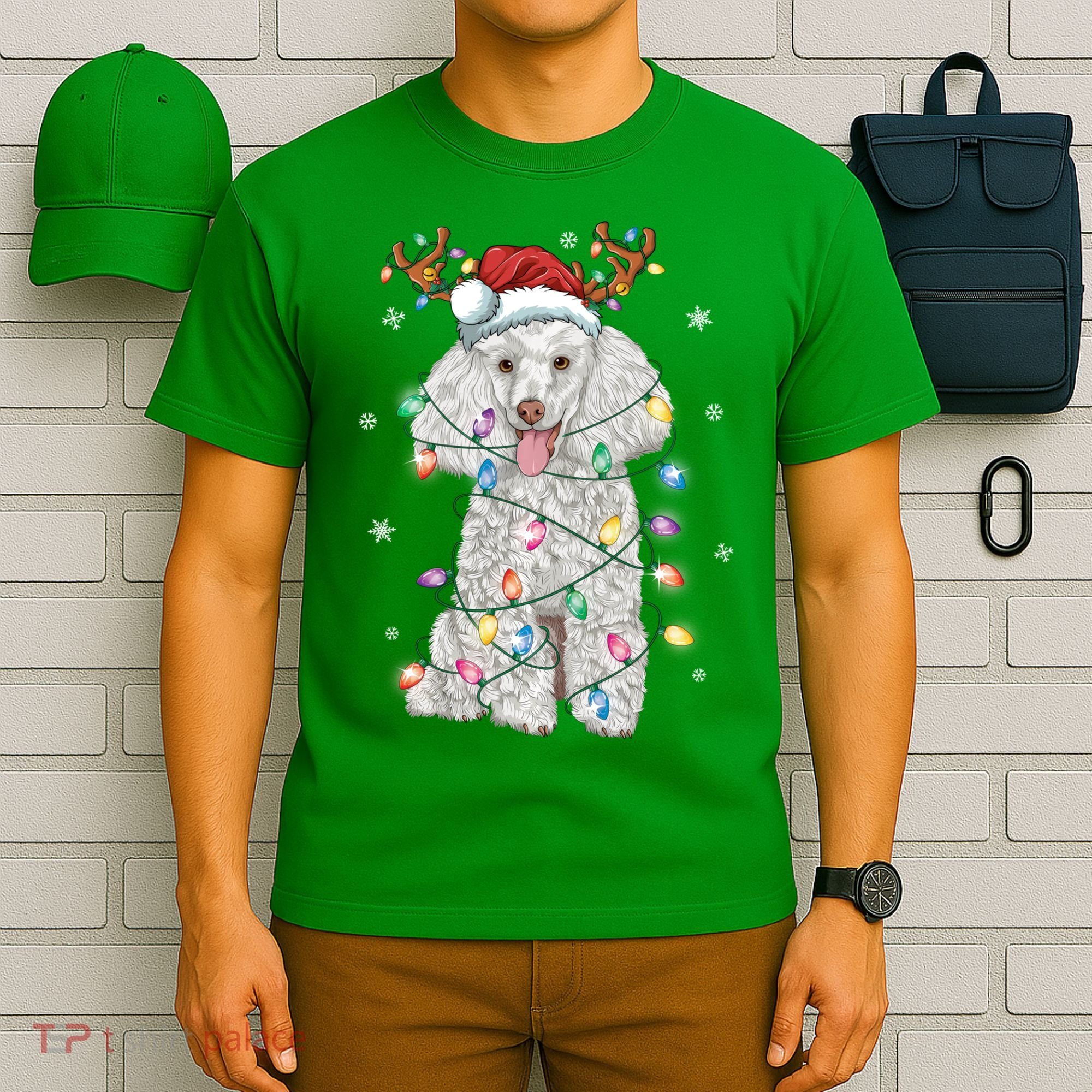 Poodle Christmas Reindeer Santa Hat Poodle Christmas T-Shirt