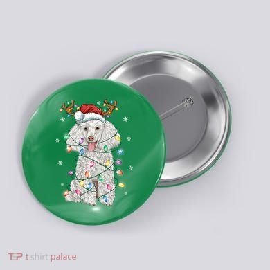 Poodle Christmas Reindeer Santa Hat Poodle Christmas Button